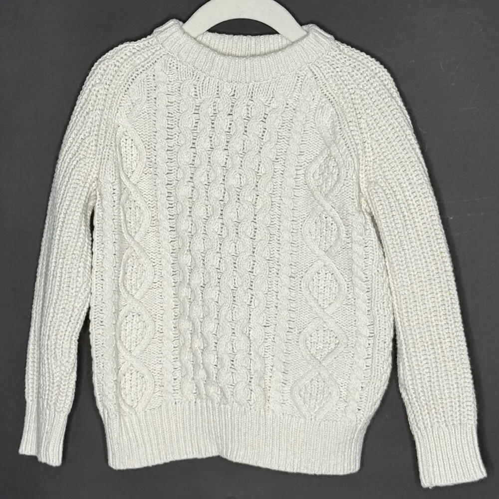 Gap XS Kids Cable Knit Crew Neck Sweater Cream Tan Long Sleeve Cotton Cabincore